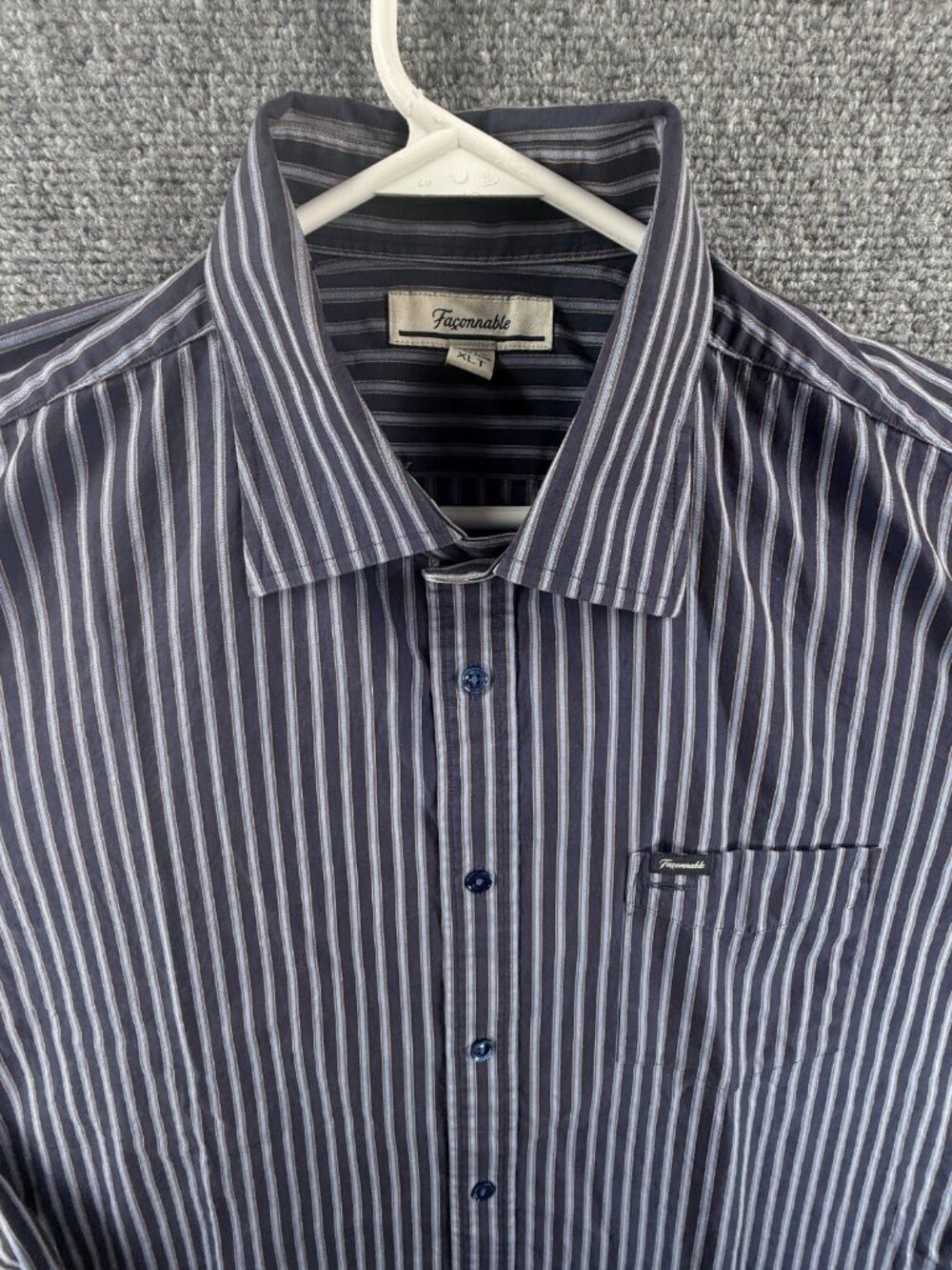 faconnable XLT Striped Cotton Blue Pocket Shirt Button Up Mens Long Sleeve Adult